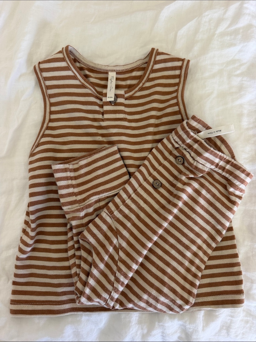 Rylee + Cru Brown and White Striped Tank & Pants Set